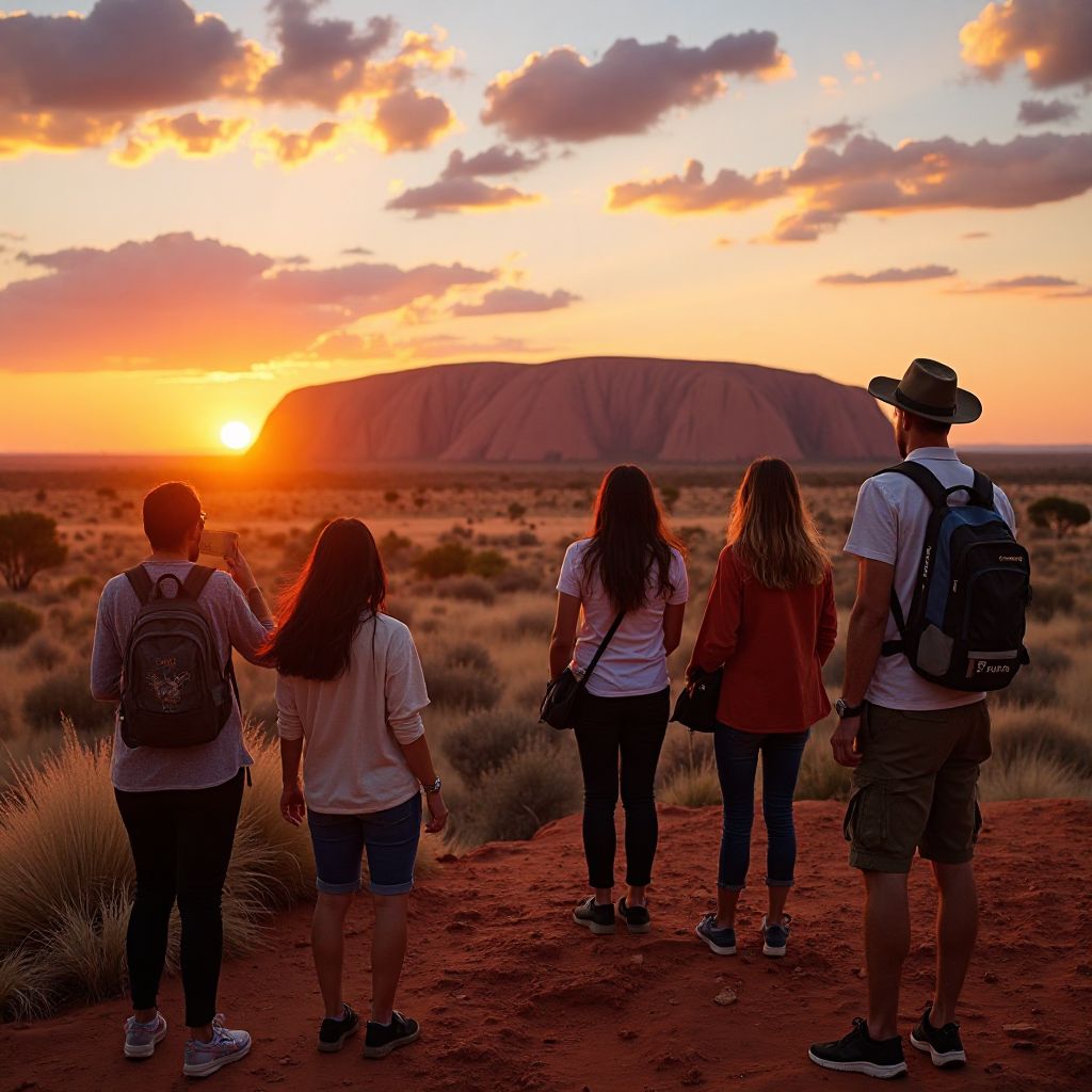 Laneway Travel group exploring iconic Uluru at sunrise